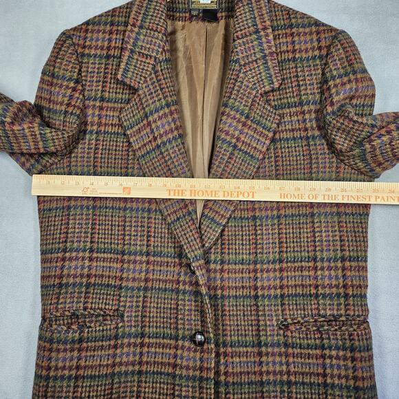 Vintage Eddie Bauer Blazer Womens Large 100% Wool Academia Style Brown Plaid - Picture 13 of 16